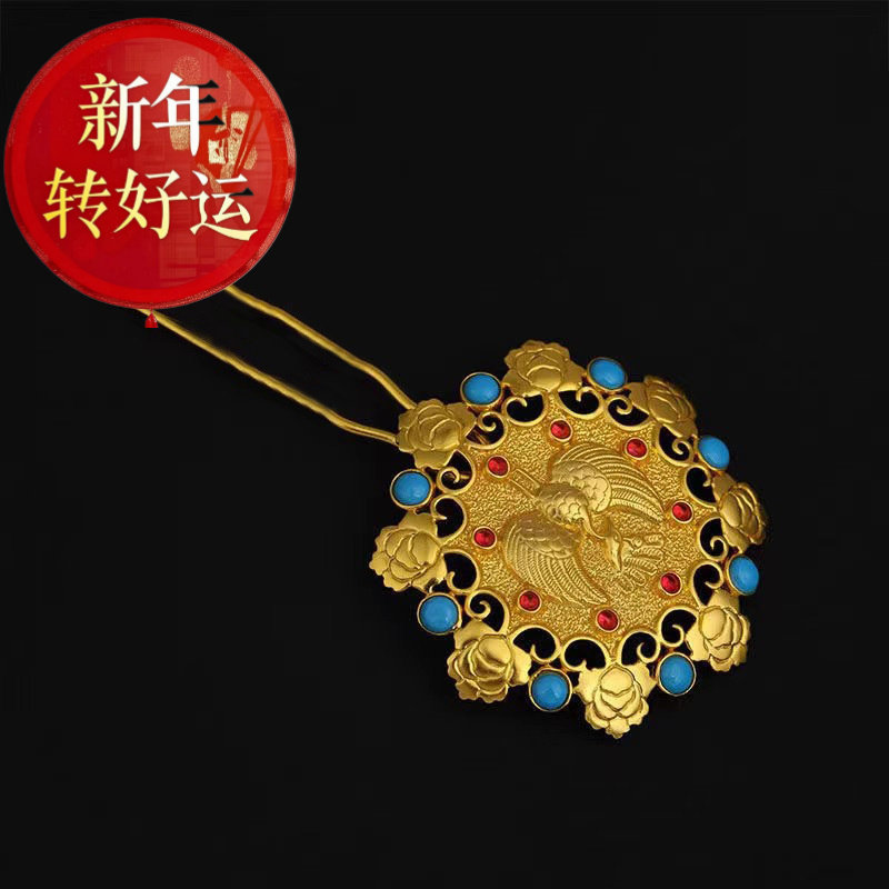 【好运】纯银镀金簪雀钿汉服古风盘发发饰金簪子复古宫廷风首饰饰