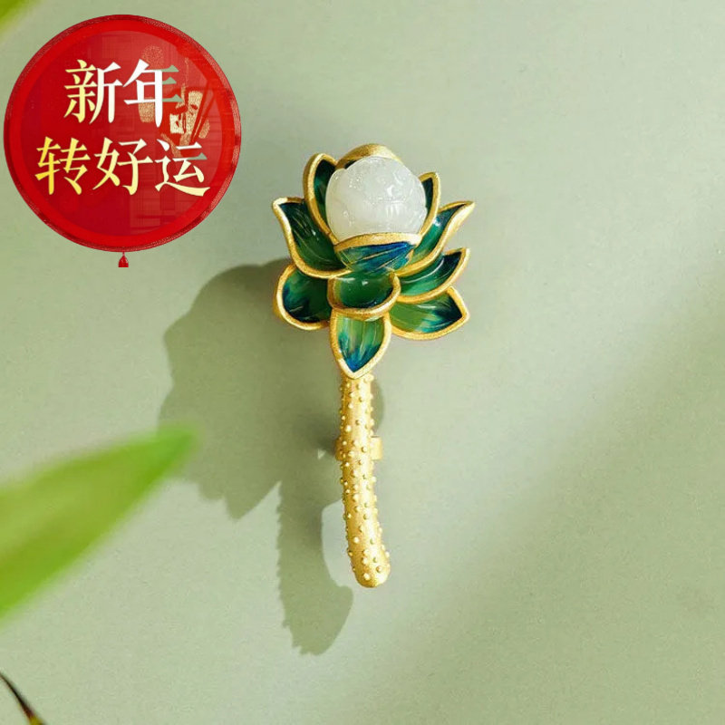 【好运】烧蓝莲花胸针女荷花镀金