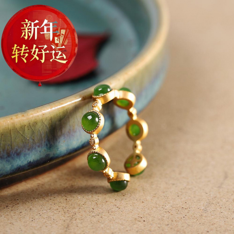 古法金工艺S925仿真和田玉绿碧玉