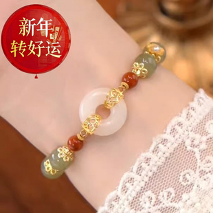 一世长安天然和田玉纯银手链女生夏isn小众设计2023年新 好运