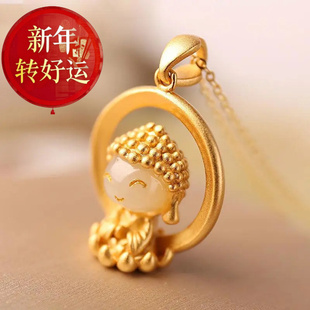 S925纯银天然和田玉笑佛公吊坠宝宝小佛吊坠古法项链 新年转运