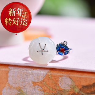 复古气质琳 新疆和田玉白玉圆蛋面戒指s925银镀金个性 新年转运