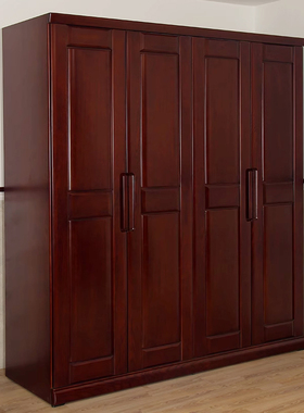 顺心家具 现代中式全实木四门整体衣柜 水曲柳新古典卧室衣橱促销