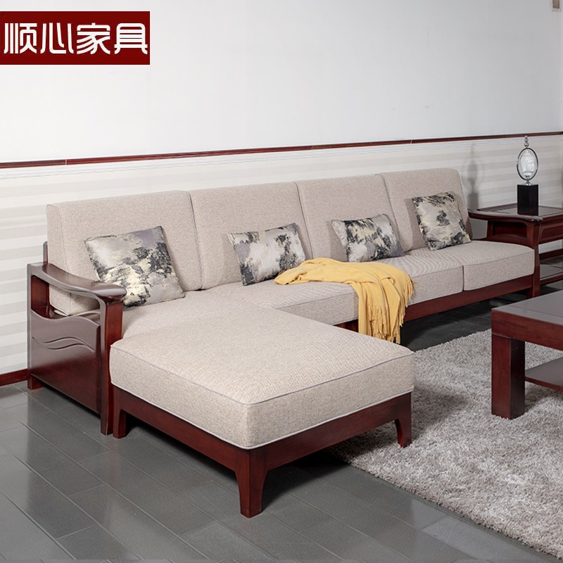 顺心转角沙发海棠木中式实木沙发
