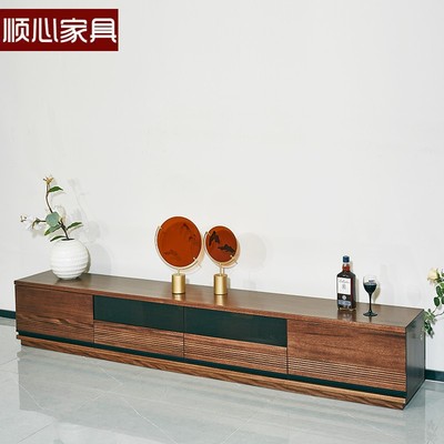 顺心家具实木落地电视柜客厅家用胡桃木超薄小户型简约实木地柜