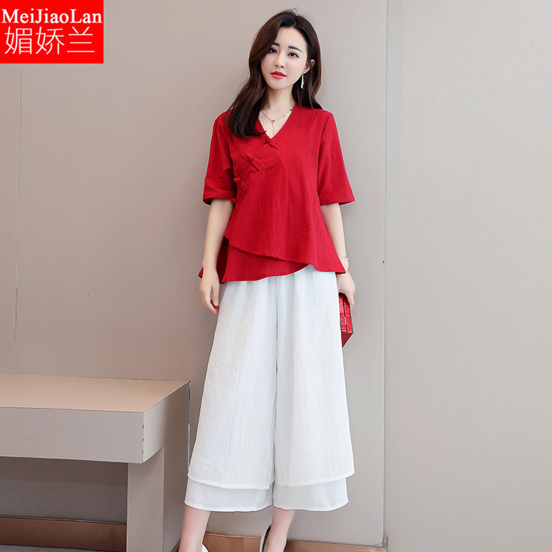 大码女装胖mm洋气套装大腿粗遮肚子适合胖女人穿的两件套装2019夏