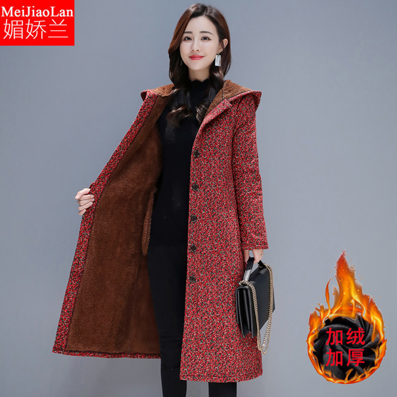 中国风棉麻秋冬大码女装妈妈碎花色民族风加绒加厚中长款风衣外套