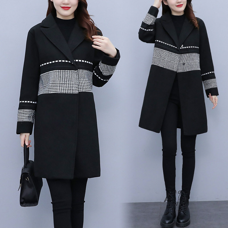 媚娇兰大码外套2021秋冬新款简约ol中长款呢子大衣毛呢西装领气质