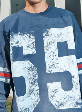 Eusoueu「 Ego」系列美式复古橄榄球服水洗重磅做旧原创长袖卫衣