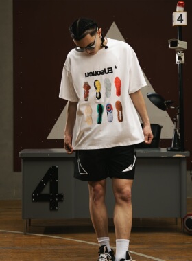 Eusoueu「球鞋系列」国潮美式复古小众设计重磅圆领情侣百搭T恤