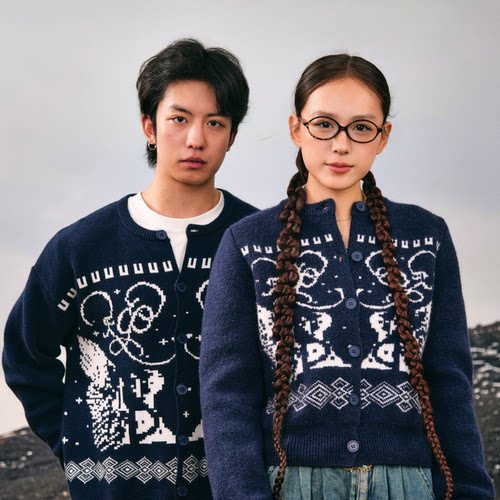 Eu费尔岛慵懒针织开衫毛衣外套