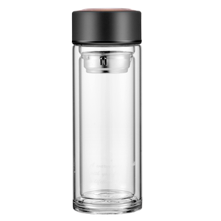 防爆玻璃杯泡茶杯子男女可爱便携双层水杯350ML定制刻字印logo