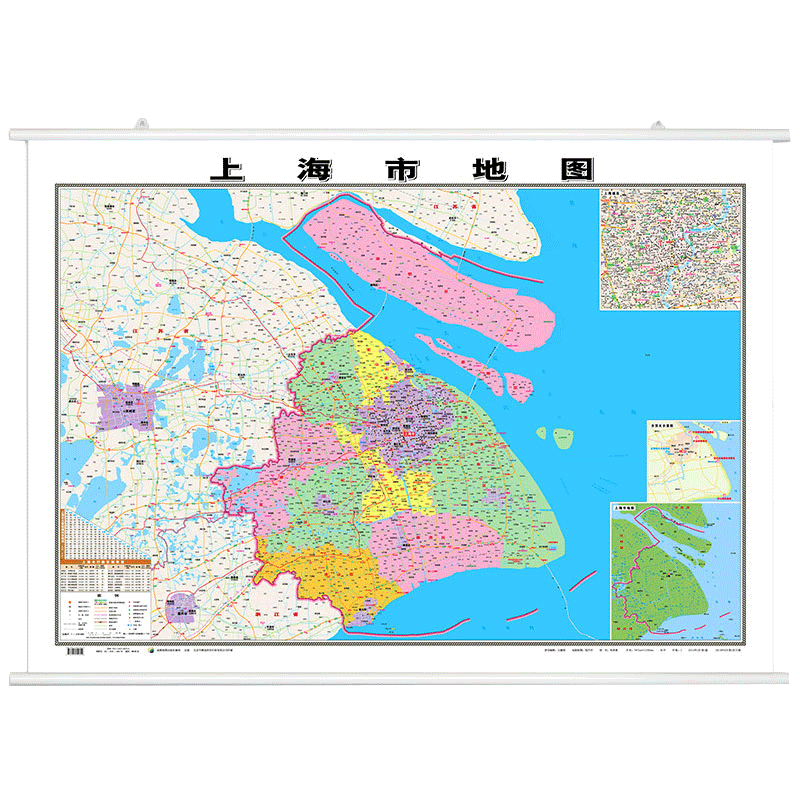 【95%次日达】2023全新上海市地图挂图 1.1*0.8米 覆膜防水挂杆 高清印刷资料更新 家用办公商务会议室用行政区