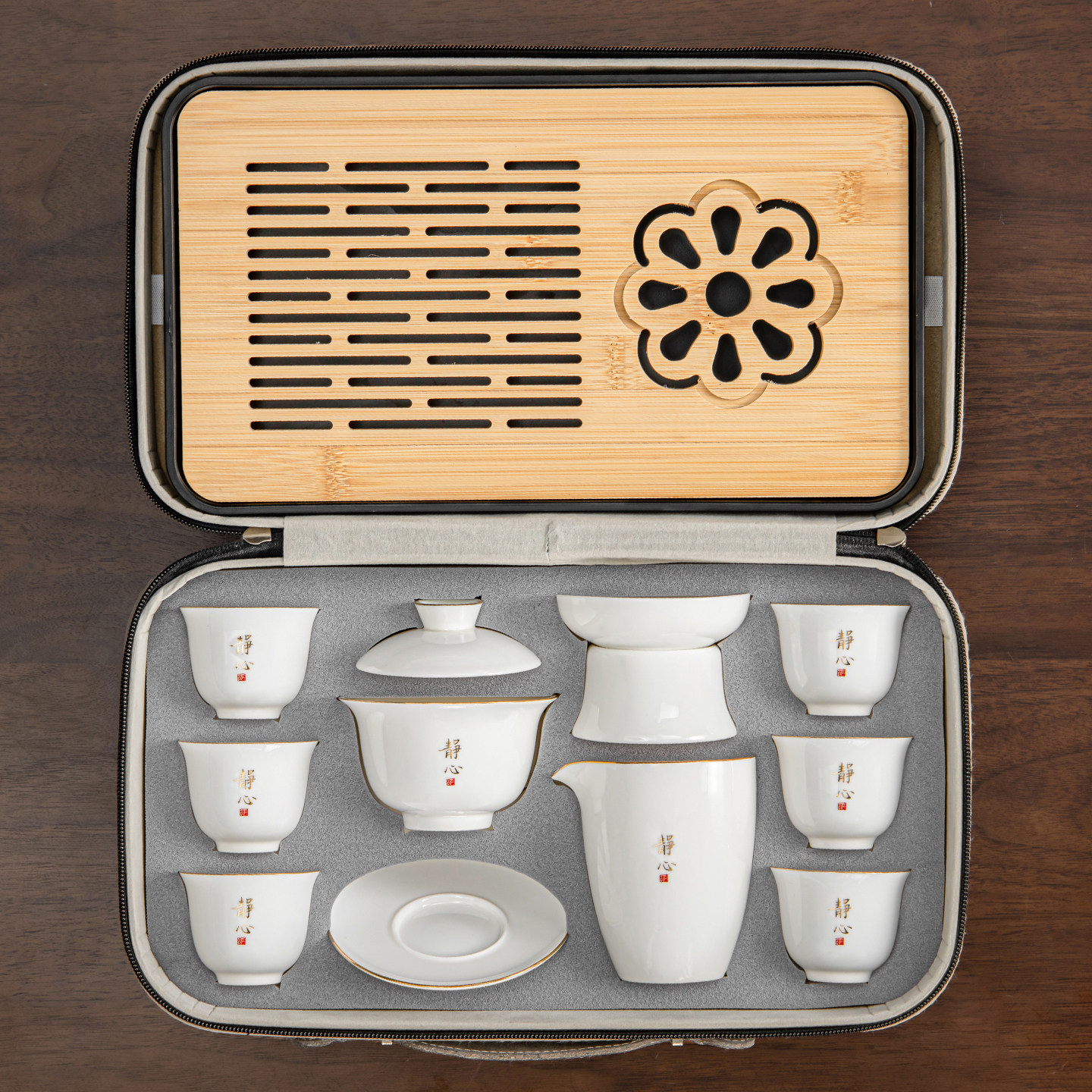 德化白瓷羊脂玉旅行功夫茶具套装家用轻奢陶瓷盖碗茶杯整套便携式