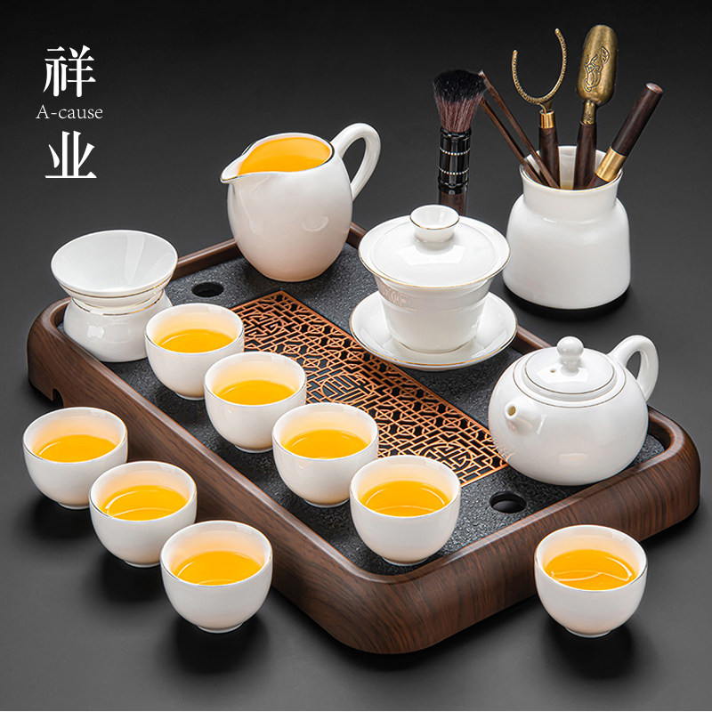 2026新款羊脂玉白瓷茶具套装客厅待客功夫泡茶专用茶台茶艺一整套