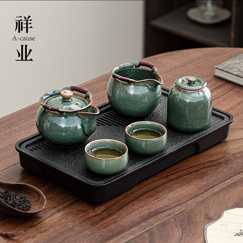 哥窑手抓壶功夫茶具小套装家用宿舍一人饮防烫泡茶壶喝茶杯干泡盘