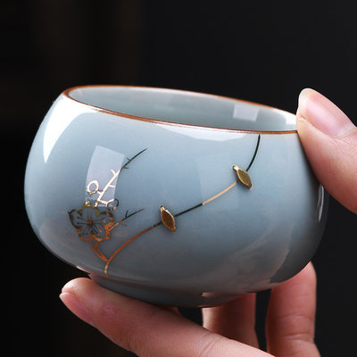 哥窑锔钉功夫茶杯家用个人专用主人杯品茗杯单杯陶瓷小茶杯