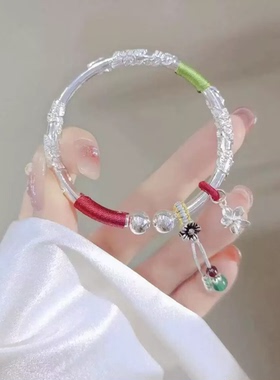 年轻款足银手镯女带吊坠小众百搭