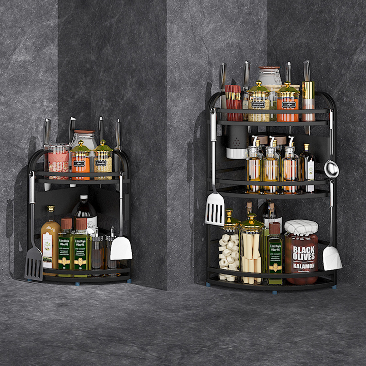 多功能三角形置物架厨房不锈钢一体式调料收纳架台面墙角2025新品