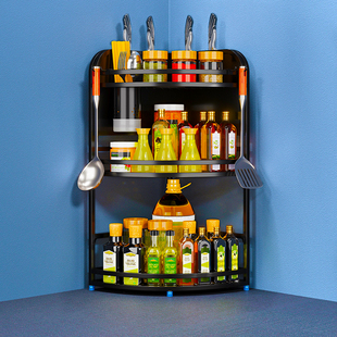 轻奢厨房不锈钢多功能三角形置物架加厚台面刀具收纳架高级感