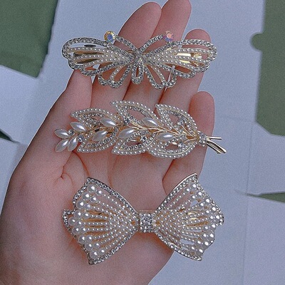 小号弹簧夹水钻发夹马尾夹头花水晶顶夹发饰蝴蝶横夹发卡洋气中国