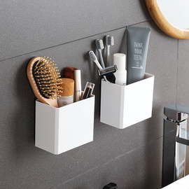 卫生间置物架免打孔浴室梳子收纳架壁挂式牙刷牙具牙膏筒收纳盒图片