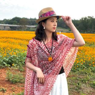 宫佩CO 春秋游度假拍照民族风三亚扎染海边防晒披肩 COa小苏夏季