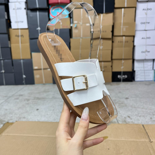 圆头纯色皮带扣休闲平底拖鞋凉鞋