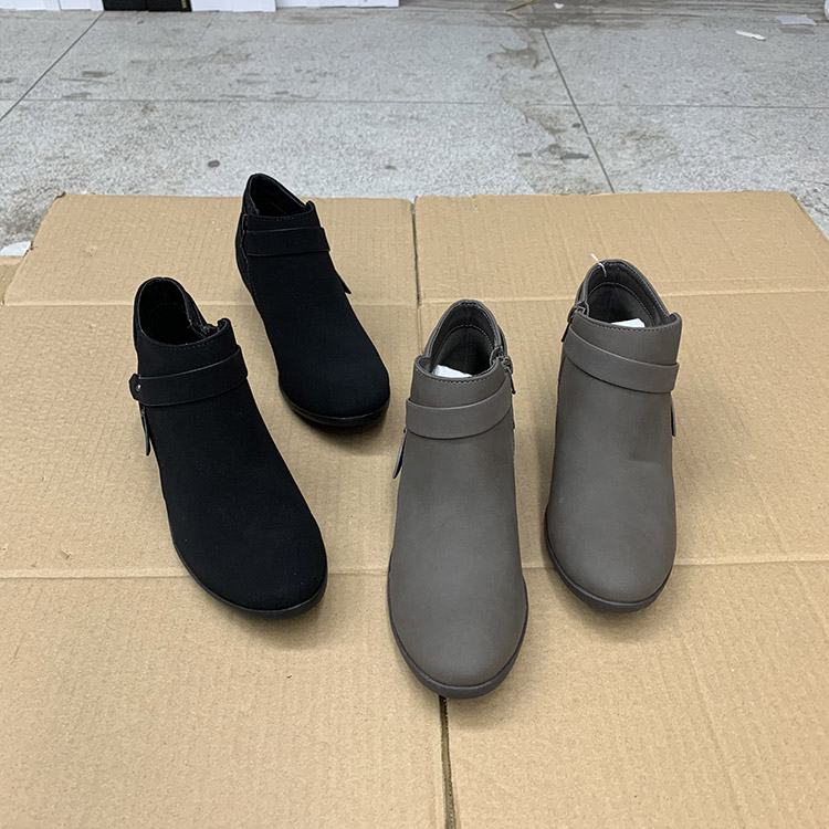 侧拉链复古粗跟中跟马丁靴女靴