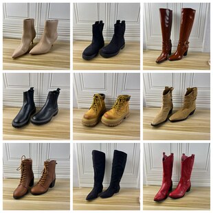 圆头纯色粗跟时装 Lady 短靴 时尚 独码 Shoes外贸原单女靴杂款 36码