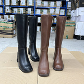 侧拉链方头粗跟高跟时装 百搭款 长靴骑士靴 欧美时尚 外贸原单春秋款