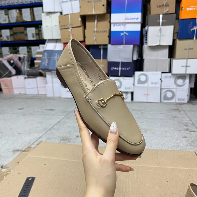 Lady Shoes外贸原单女鞋真皮新款时尚圆头纯色低跟两穿单鞋乐福鞋