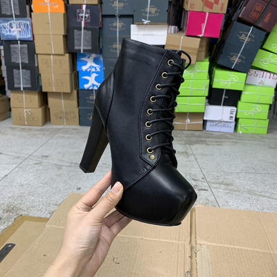 新款细带防水台侧拉链增高短靴