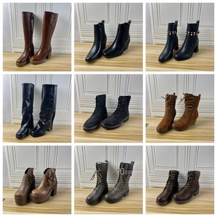 女靴时尚 Lady 外贸原单独码 37码 圆头纯色粗跟侧拉链短靴 Shoes杂款