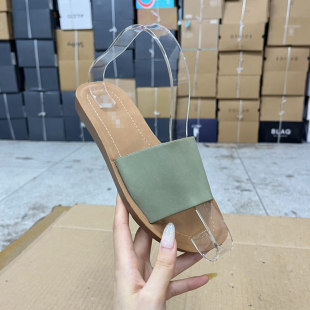 时尚 凉鞋 shoes工厂优惠款 圆头纯色休闲平底拖鞋 新款 外贸原单女鞋