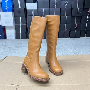 外贸原单圆头粗跟长靴简约时尚 侧拉链舒适百搭日常外穿女靴子 新款