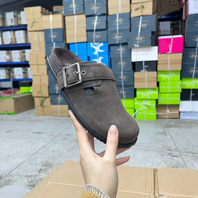 圆头纯色皮带扣平底包头穆特拖鞋