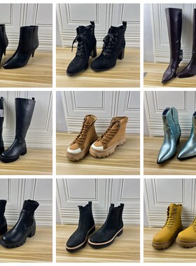 Lady Shoes外贸原单38码杂款通勤独码时尚女靴圆头粗跟时装短靴