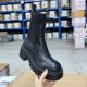 短靴烟筒靴 圆头纯色粗跟套筒时装 Lady Shoes外贸原单女靴微瑕时尚