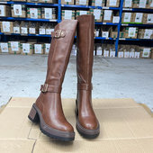 圆头纯色厚底粗高跟皮带扣时装 Lady Shoes外贸原单女靴新款 长靴