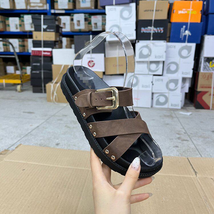 圆头纯色皮带扣博肯厚底拖鞋凉鞋