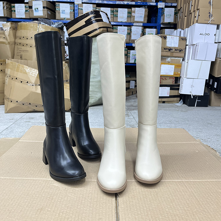 外贸原单春秋款显瘦欧美时尚侧拉链圆头粗跟中跟高筒长靴骑士靴