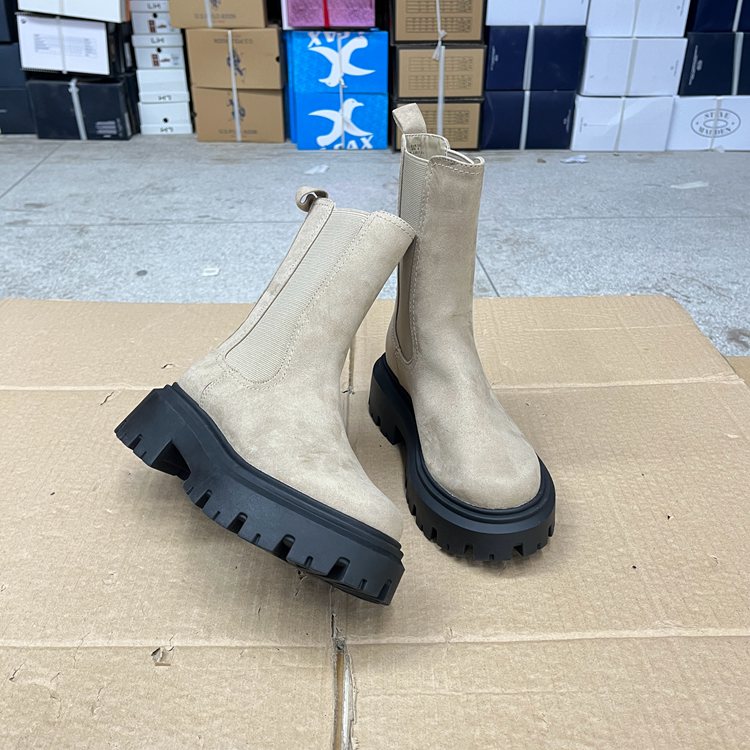 圆头厚底英伦风切尔舒适烟筒靴