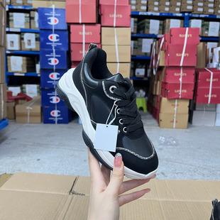 外贸原单女鞋工厂优惠款新款圆头厚底带亮片系带休闲老爹鞋运动鞋