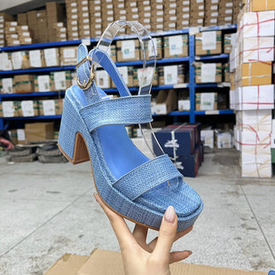 凉鞋 Lady 方头纯色一字扣防水台时装 时尚 Shoes外贸原单女鞋 新款