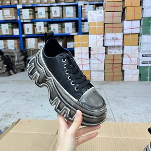 新款 简约时尚 浅口圆头系带 Shoes外贸原单厚底休闲真皮单鞋 Lady