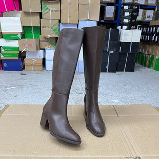外贸原单女靴微瑕优惠款圆头纯色侧拉链粗高跟时装长靴时尚骑士靴