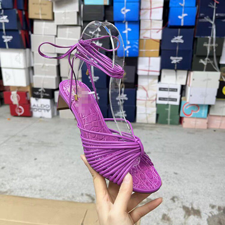 Lady Shoes外贸原单女鞋时尚圆头扁跟系带新款纯色脚腕绑带凉鞋