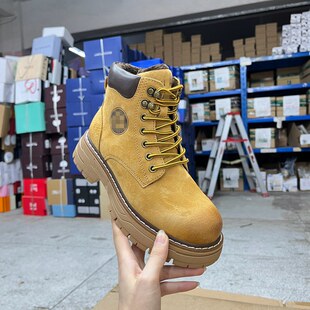 Lady Shoes外贸原单女靴真皮微瑕圆头厚底时尚工装短靴休闲马丁靴