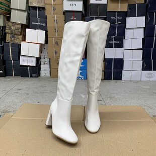 外贸原单女靴新款小圆头粗跟高跟纯色时尚百搭舒适套筒气质长筒靴